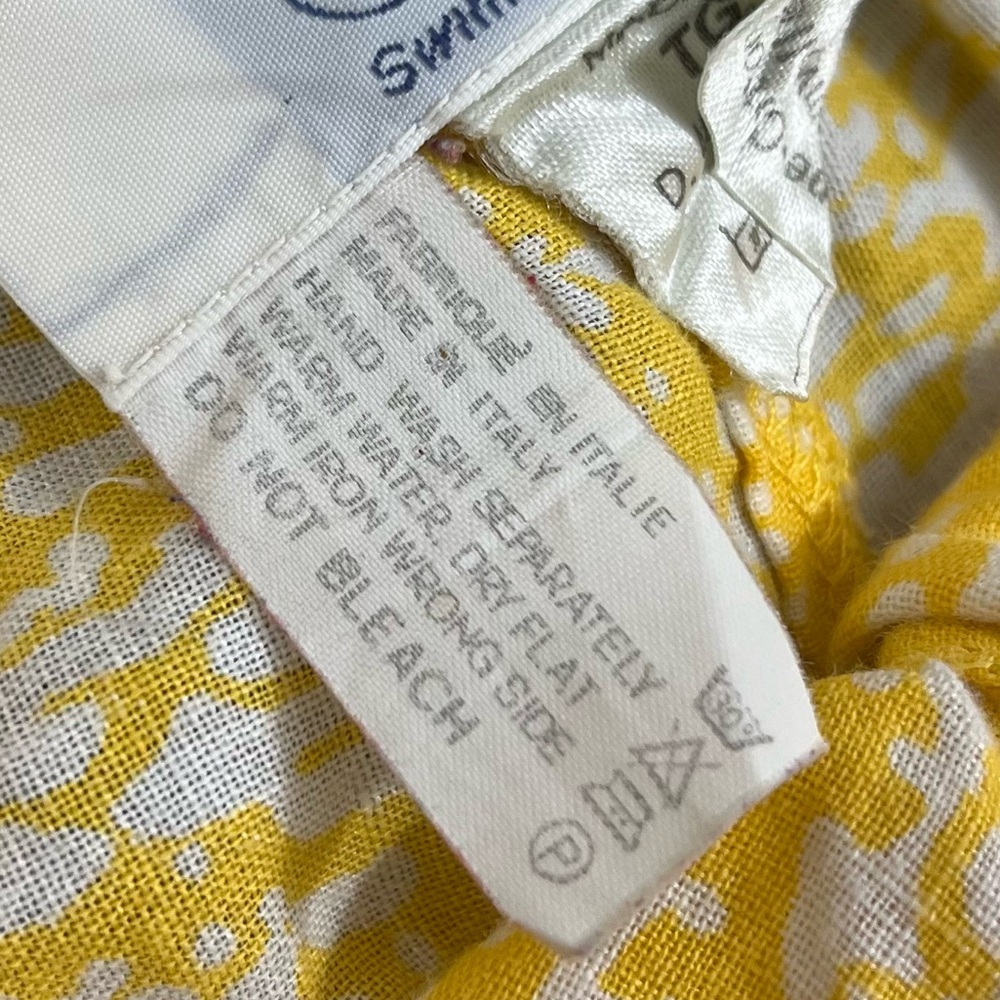 Vintage 80’s Valentino Swimwear Cotton Linen Yellow White Bermuda Shorts Size 12 - Picture 12 of 14